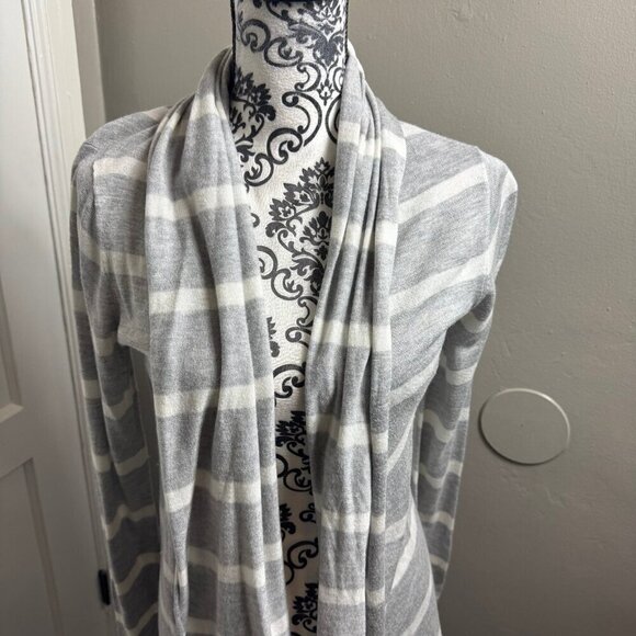 Splendid white and gray striped open long sleeve cardigan sweater - Picture 2 of 8